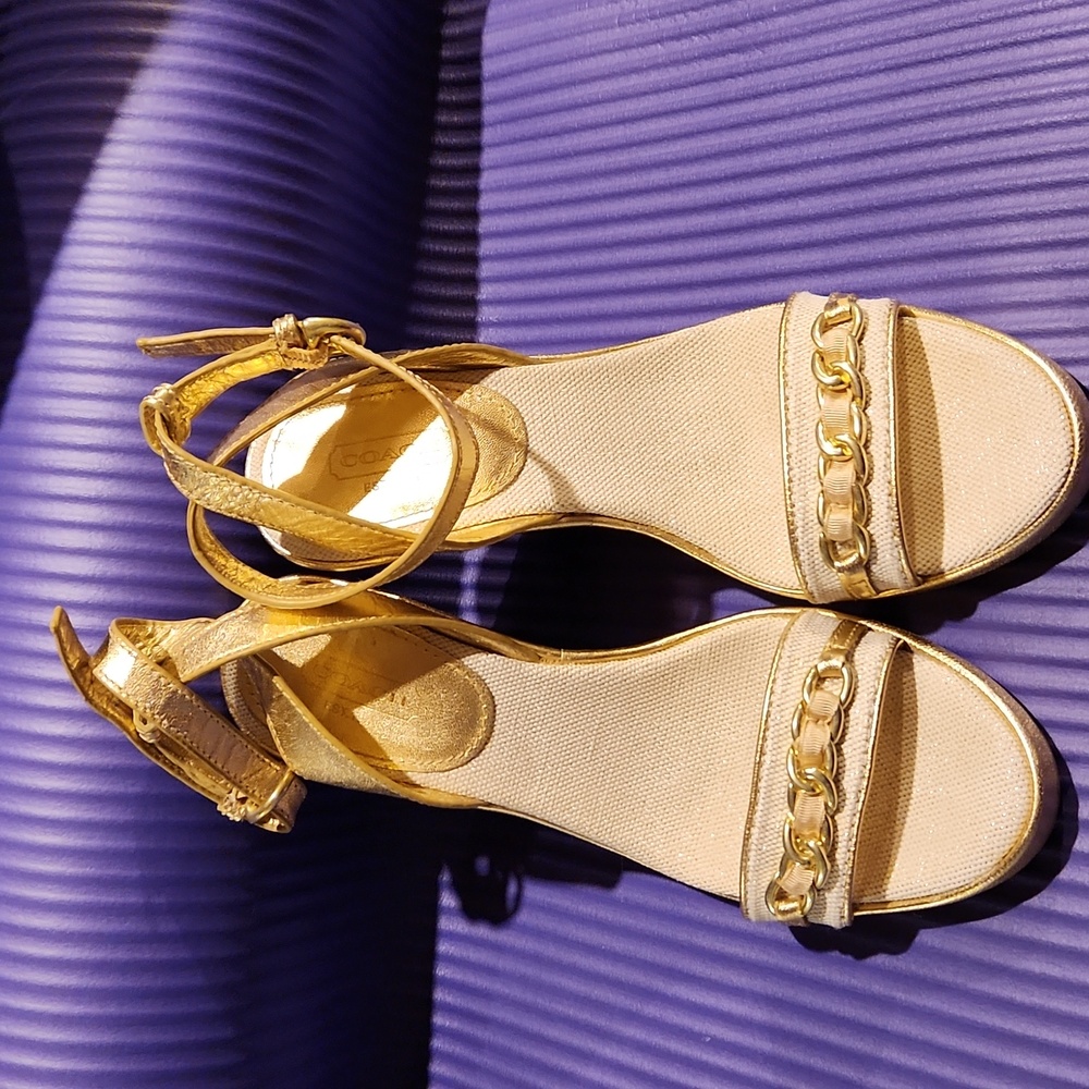 Coach Gold Heels with Strappy Design and Platform Sole